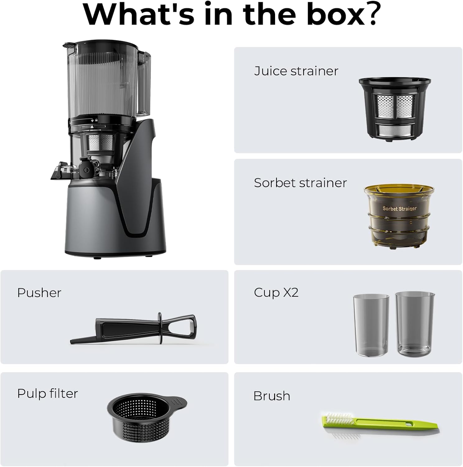Juicer Machines, 3-in-1 Cold Press Juicer with 6.5" Extra Large Chute, 100oz Large Capacity, AC Motor, Makes Juice, Nut Milk & Sorbet, Premium Gray