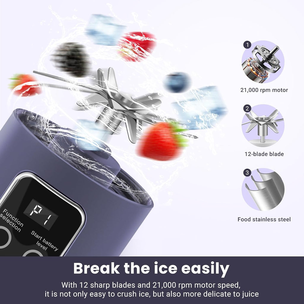 Portable Blender Personal Electric USB | 500ml Portable Juicer for Shakes and Smoothies | Small Blender for Mixing (Purple)(Green)(White)