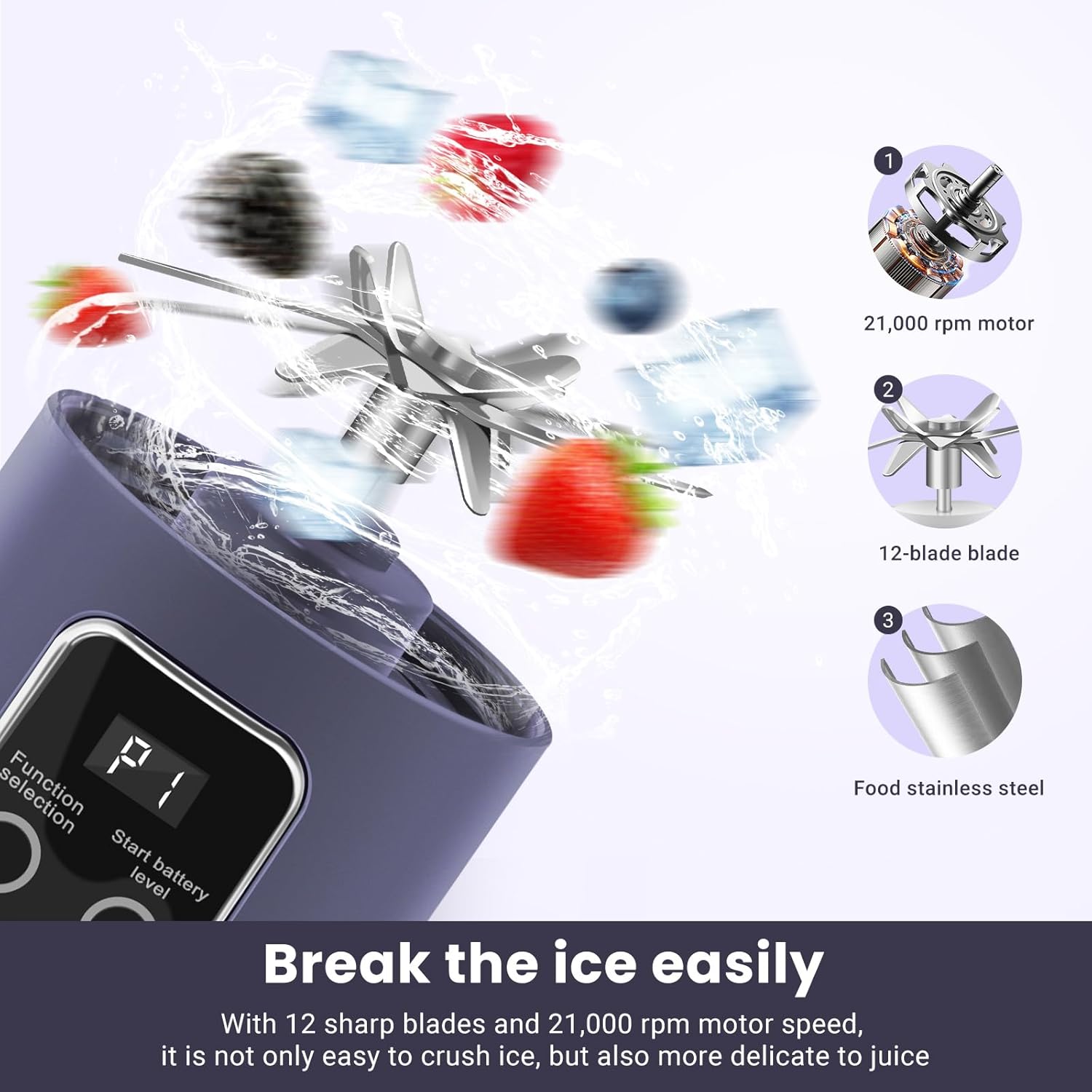 Portable Blender Personal Electric USB | 500ml Portable Juicer for Shakes and Smoothies | Small Blender for Mixing (Purple)(Green)(White)