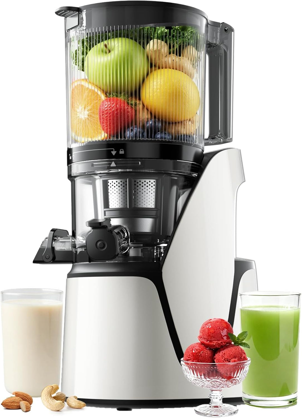 Juicer Machines, 3-in-1 Cold Press Juicer with 6.5" Extra Large Chute, 100oz Large Capacity, AC Motor, Makes Juice, Nut Milk & Sorbet, Premium Gray